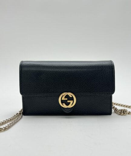 Gucci Interlocking WOC 2024 pelle martellata nera con tracolla