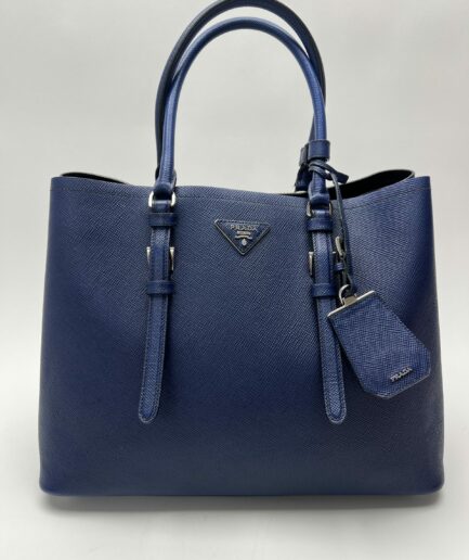 Prada Double Saffiano Blu borsa luxury second hand