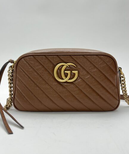 Gucci GG Marmont Camera Bag 2024 pelle matelassé marrone hardware oro