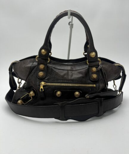 Balenciaga City Giant in pelle marrone vista frontale