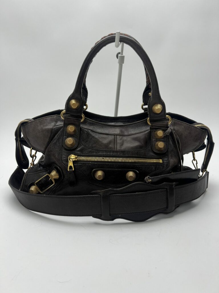 Balenciaga City Giant in pelle marrone vista frontale
